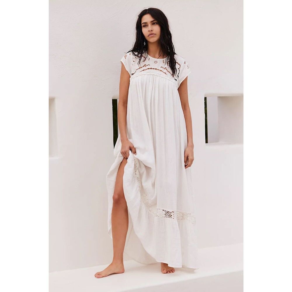 Free People Ivory Crochet Trim Midi Dress